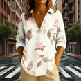 thumbnail image 4 of Womens Boho Floral Print Summer 3/4 Length Sleeve Blouses Shirts Dressy Casual V Neck Tops Khaki XXL, 4 of 6