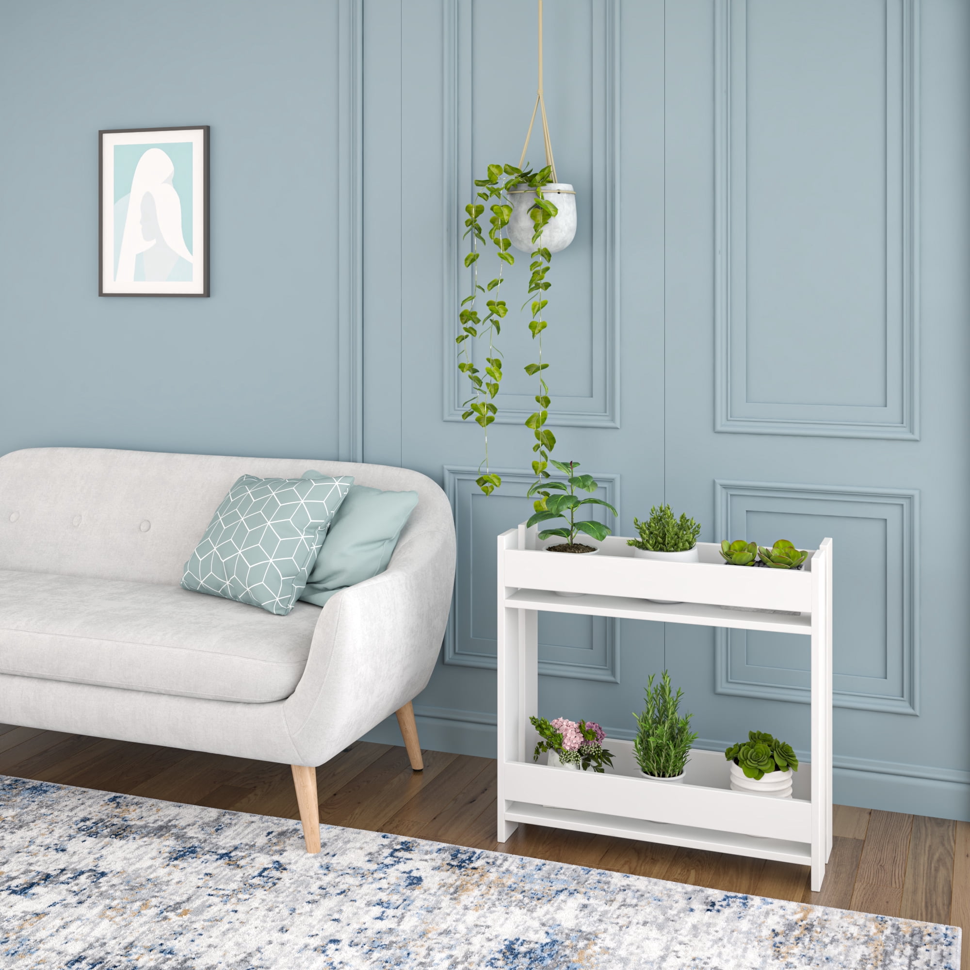 Ada Home Decor Furniture 2 Tier White Pearson Modern Plant Stand