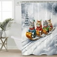 thumbnail image 5 of Cat Sled Ski Shower Curtain, 36" x 72", Winter Snow Sweater Christmas Waterproof Bathroom Curtain Washable Shower Curtain Set with 12 Hooks, 5 of 6