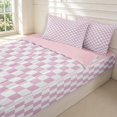 thumbnail image 3 of Manfei Vintage Grid Zipper Twin Comforter Sets with Fitted Sheet and 2 Pillowcases,Modern Check Zipper Bedding Set,Pink White,Pink Reversible,4pcs, 3 of 8