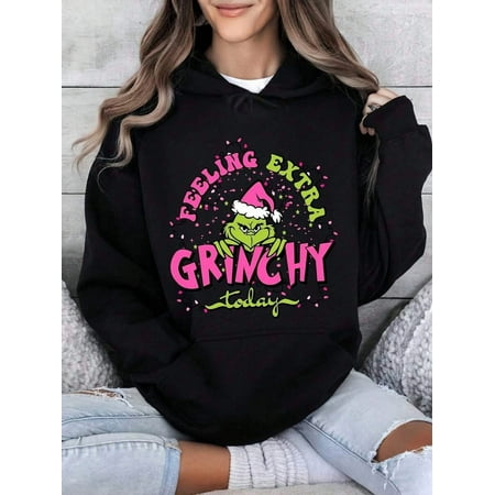 Christmas Holiday Hoodie With Feeling Extra Grinchy Today Print - Festive Green Character Design, Perfect For Christmas Season, Ideal Gift For Fans