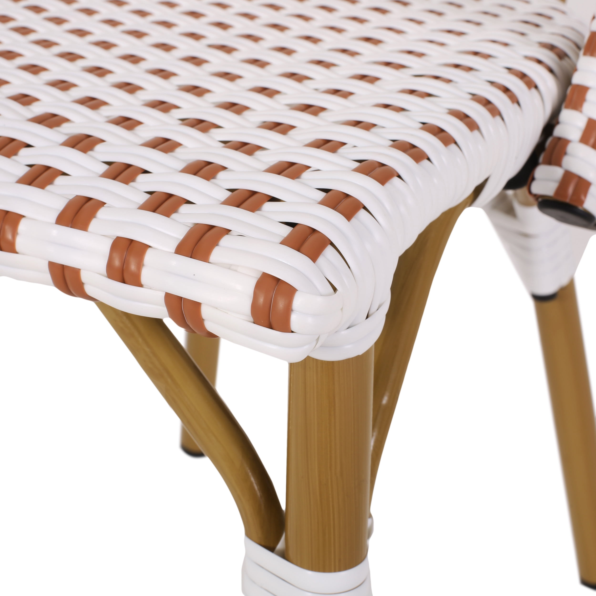 Mooney Wicker Outdoor French Bistro Chair, Set of 2, Rust Orange, White, and Bamboo Finish