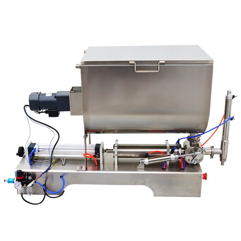 INTBUYING 100-1000ml Paste Filling Machine with Mixing Function Piston Filler 60L Mixing Hopper 