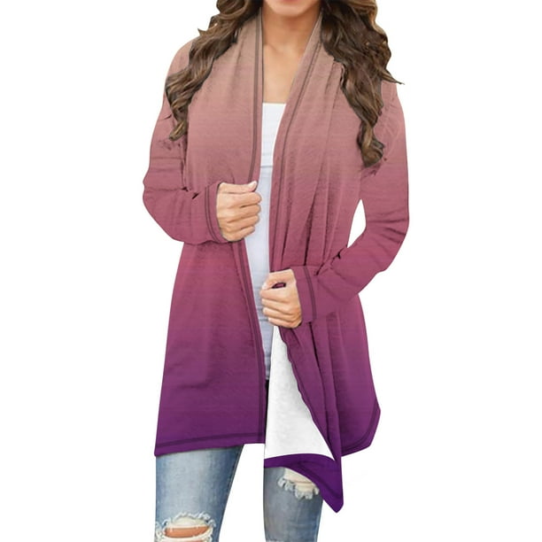 Cárdigan informal de manga larga para mujer, con estampado degradado, de manga larga, chaqueta tipo cárdigan, abrigo para mujer