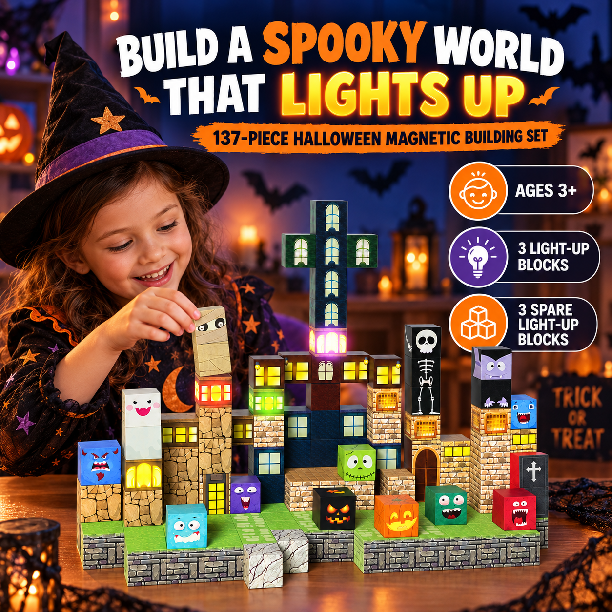 Veecafiodi 137-Piece Light-Up Halloween Magnetic Blocks photo 5