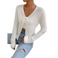 thumbnail image 5 of Women Y2k Croopped Cardigan Long Sleeve Tie-up Front Hollowed Knit Casual Jacket Sweater, 5 of 7