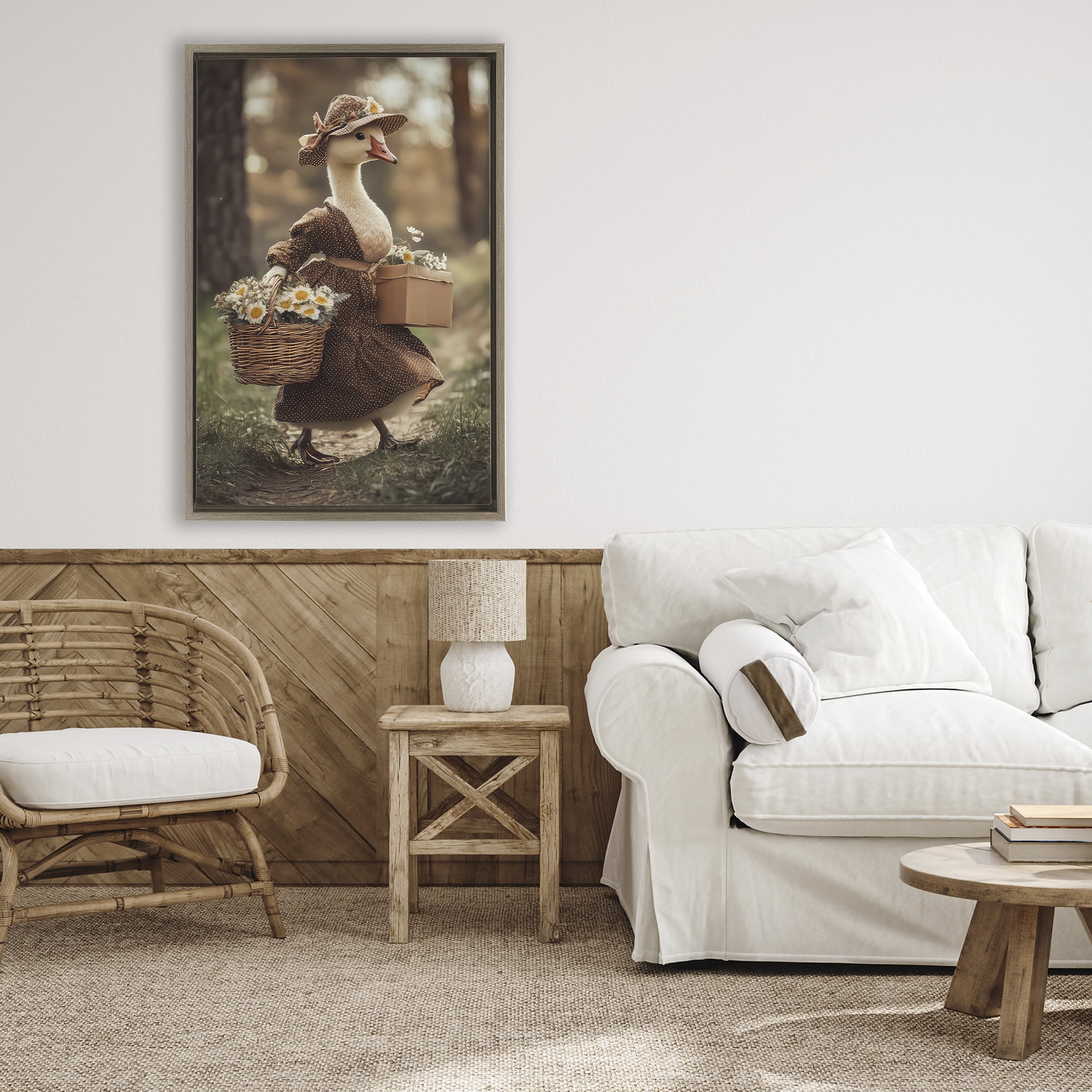 Stupell Industries Mother Goose with Flowers Brown Framed Floater Canvas Wall Art, design by The Wands Want