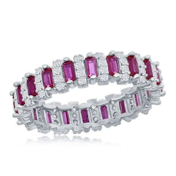 Daily Delight TheJewelryHut Designer Sterling Silver Round & Baguette Eternity Band Ring - Ruby CZ