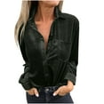 thumbnail image 2 of TMOYZQ Womens Velvet Tops Long Sleeve Button Down Shirt Jacket Loose Casual Spring Retro Blouse Lapel Work Office Tunic Tops with Pocket, 2 of 7