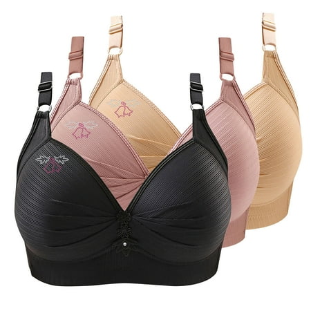 Bras for Women No Underwire Comfort Wireless Seamless Bra Ndbuld 3PC Woman s Printing Gathered Together Large Size Daily Bra Underwear No Rims Christmas Deals Beige M