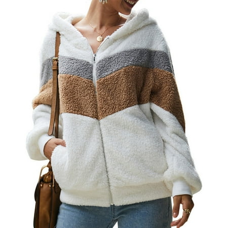 

Womens Winter Fuzzy Fleece Jacket Colorful Light Puffer Jacket Suitable for Friends Gathering Wear 4XL White