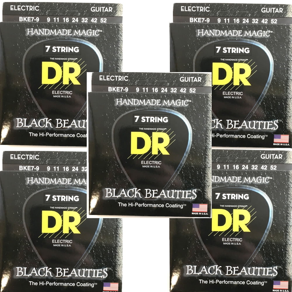 DR Guitar Strings Electric 7-String 5-Pack K3 Black Beauties 9-52 Extra Light