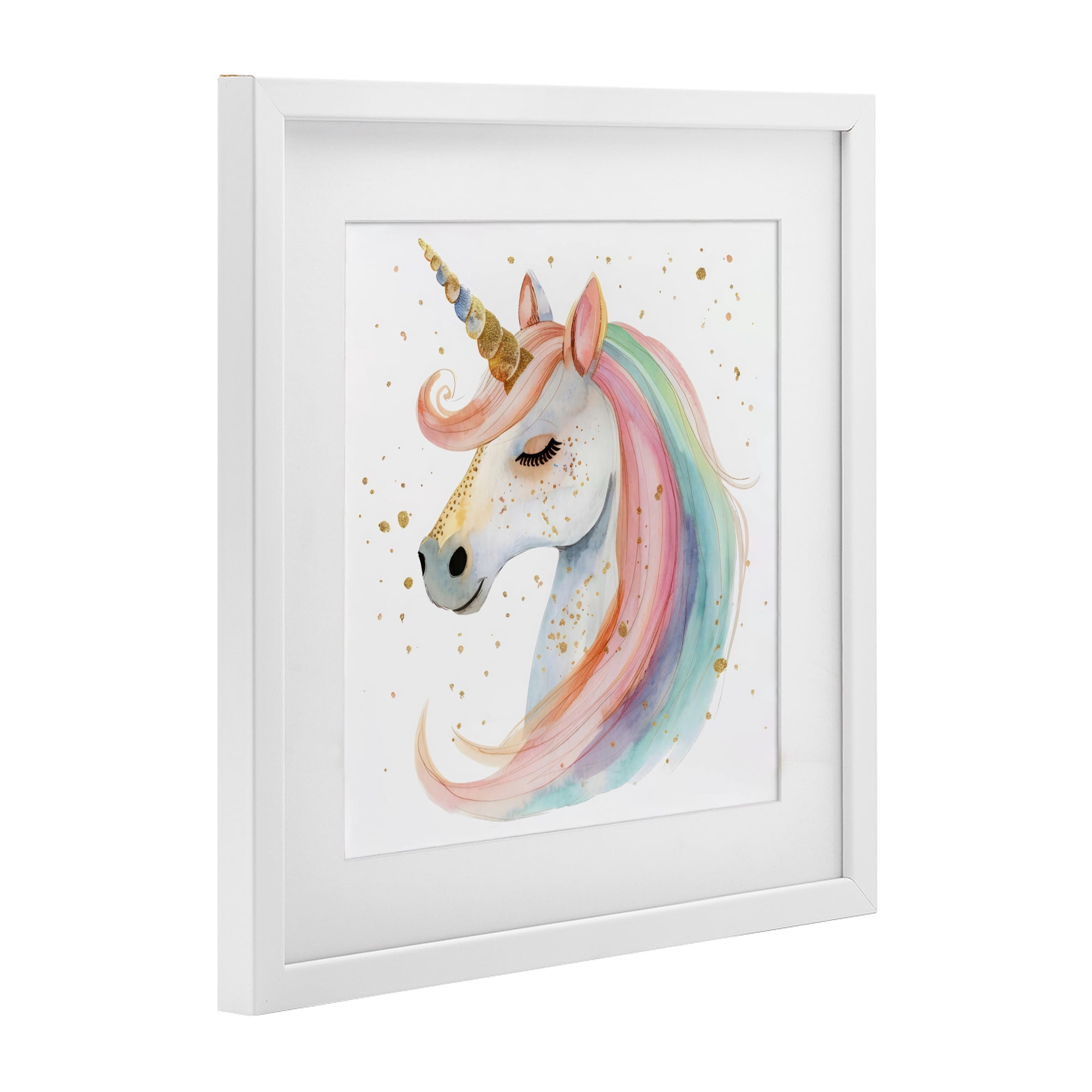 Stupell Industries Gold Speckled Pastel Unicorn White Framed Print Under Glass, design by Creative Studio