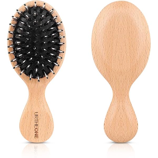 wonima11 Hair Brush Mini Boar Bristle Hairbrush for Thick Curly Thin Long Short Wet or Dry Hair Detangle Massage Add Shine, Pocket Travel Small Paddle Hair Brush for Men Women Kids