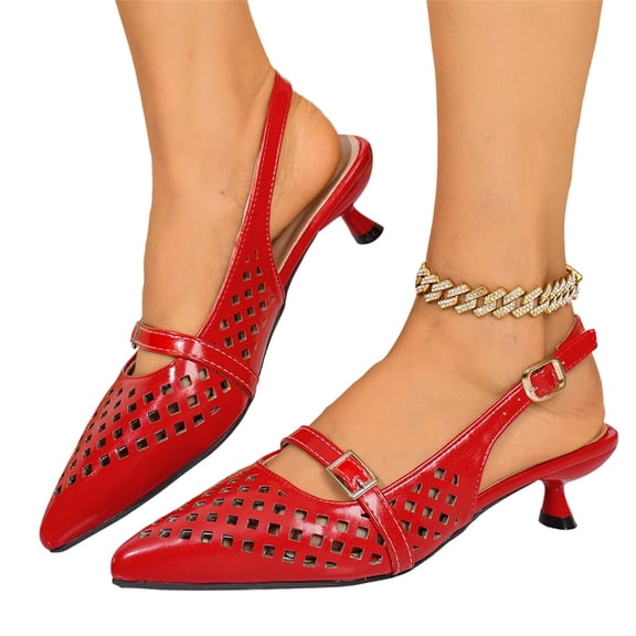 Mfakffe Mary Jane Shoes for Women Comfortable Pointed Toe Casual Outdoor Fashion Cut Out Shoes Slip on Versatile Low Kitten Heel Shoes Red 10 Wide(EU:43)