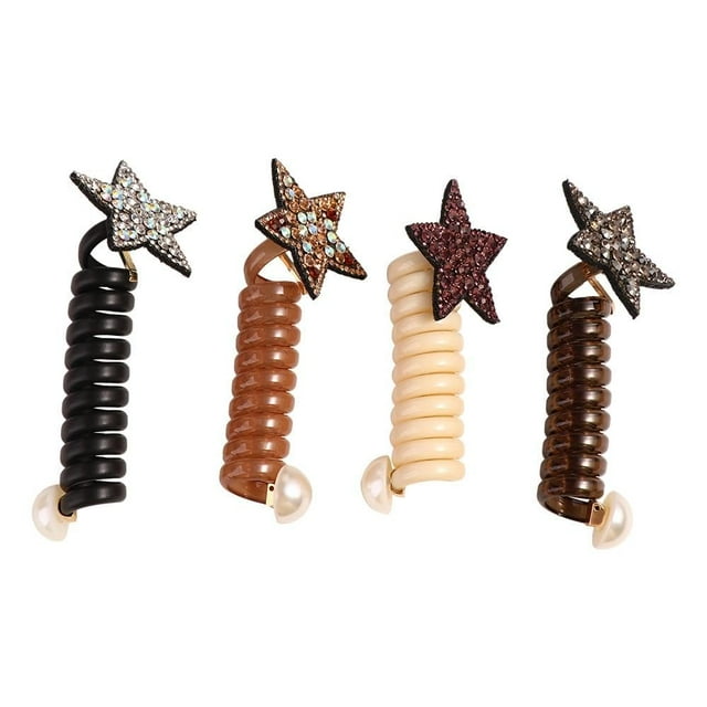 HUGFEGWE Rhinestone Star Hair Rope, Star Hair Ties Elastic Hair Tie, Spiral Hair Ties, Coil Hair Ties Elastic Coils Hair Ring Ponytail Holder(grey) CJB91-61930
