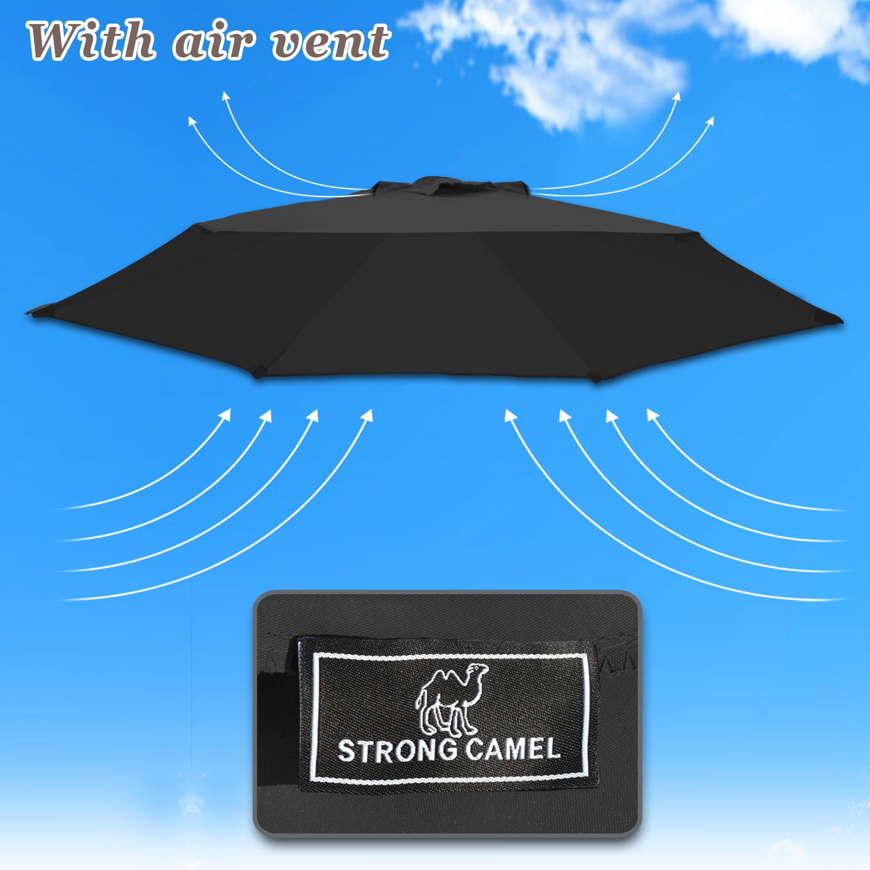 Sunny Replacement Umbrella Canopy Cover for 6.5ft 6 Ribs Patio Market Umbrella (CANOPY ONLY) (Black)