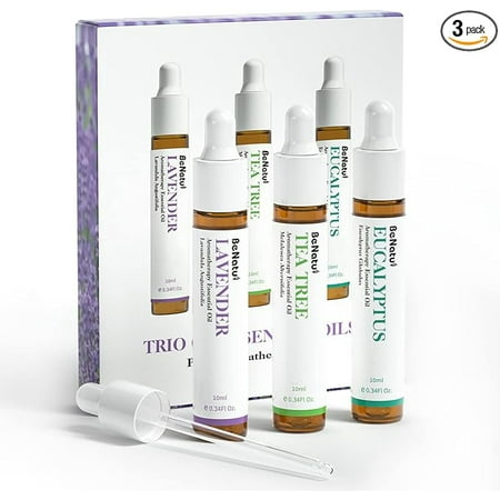 Benatu Essential Oils Set (Tea Tree Lavender Eucalyptus) for Home, Organic Relax Scent Aromatherapy Gift for Women and Men, Natural Fragrance for Skin Care, Body Topical Massage, Diffuser 3 Packs