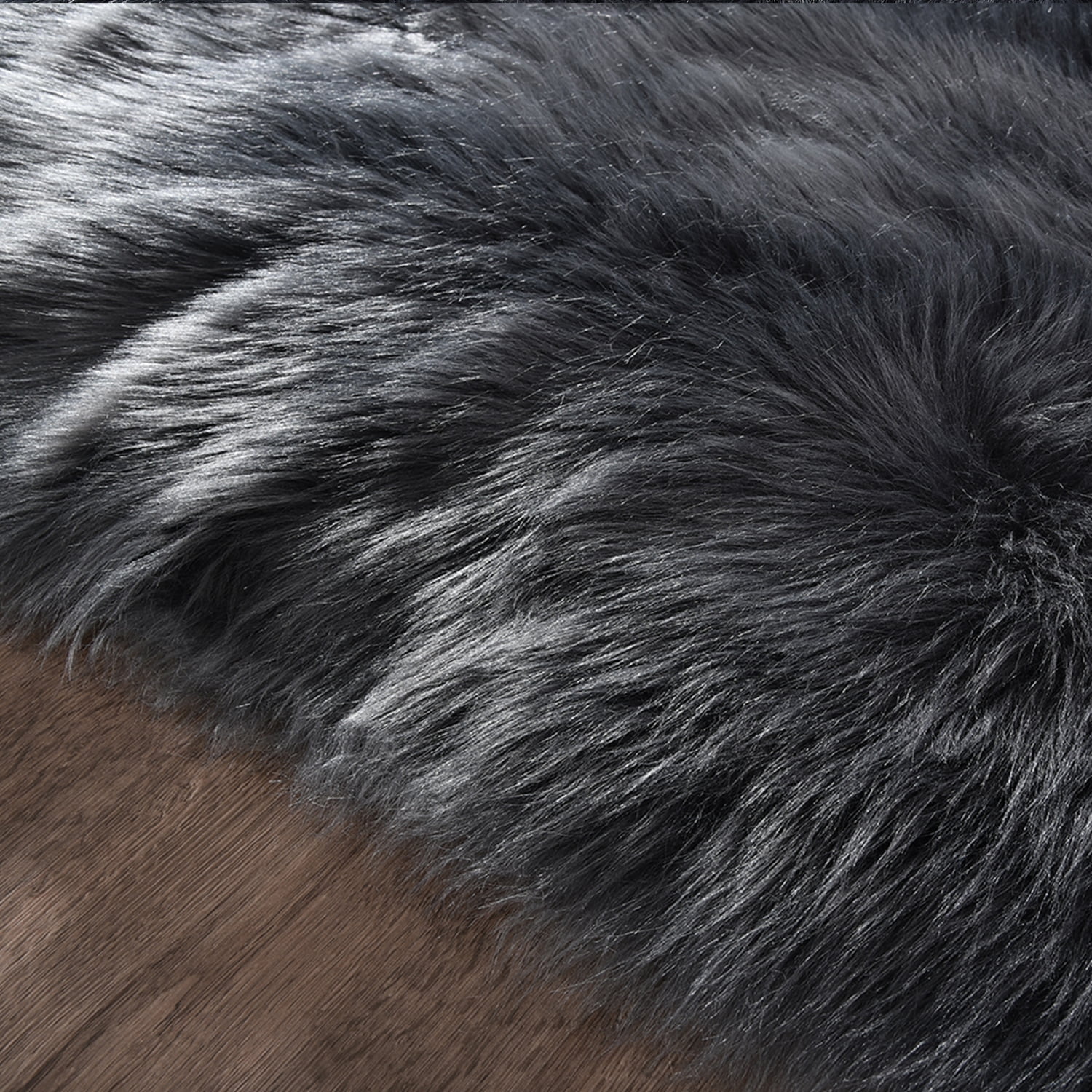 Latepis Dark Grey Sheepskin Circle Rug 5 ft, Faux Round Rug for Living Room, Boho Rugs, Fluffy Washable Rug for Bedroom, Nursery, Teen Room, Dorm, Cute Room Décor