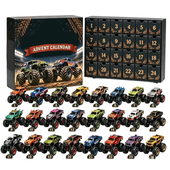 2026 Monster Truck Advent Calendar, 24 Days Christmas Countdown Mini Off-Road Monster Trucks, Collectible Car Toy Surprise Gift Box Stocking Stuffer for Kids Boys Teens