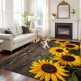 thumbnail image 2 of Yellow Sunflowers Area Rugs 5'x7', Washable Small Throw Rugs for Laundry Room Playroom, Farmhouse Brown Wooden Country Plants Indoor Outdoor Rug Non-Slip Low Pile Carpet Runner Reversible Floor Mats, 2 of 8