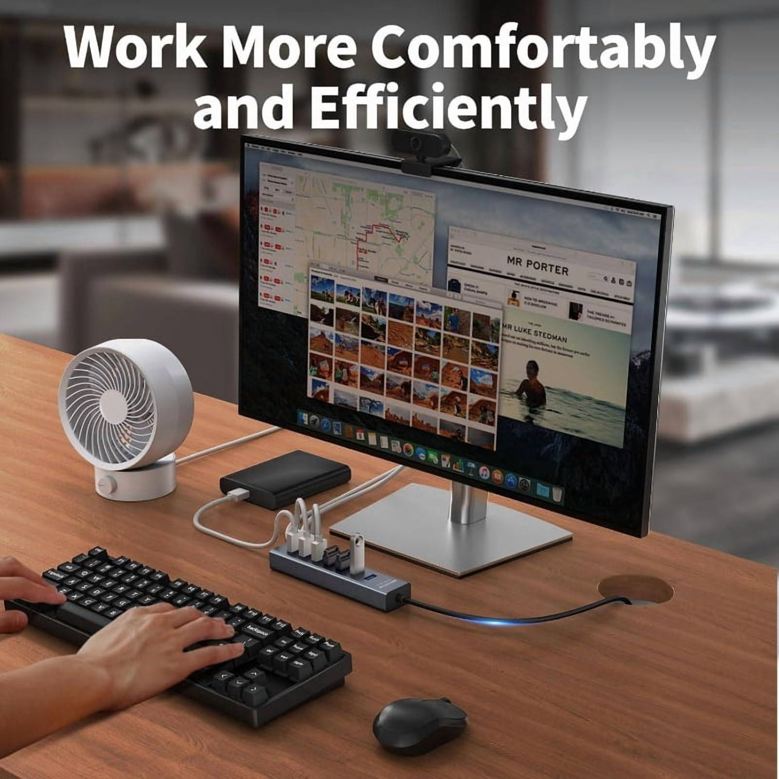 7-Port USB 3.0 Hub Compatible for USB- Devices - High-Speed 5Gbps USB Extender Hub with External Drives, Smartphones, Tablets - Plug-and-Play Desktop USB Splitter (No External Power Required)