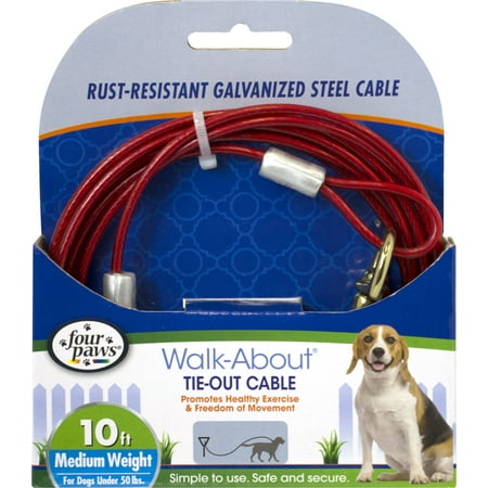 Four Paws Tie Outs - Four Paws Medium Weight Red Tie Out Cable 10 feet for Dogs