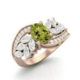 thumbnail image 2 of 7X5mm Oval Peridot 925 Sterling Silver Rose Vermeil Solitaire Leaf Design Bypass Valentines Day Gifts Ring, 2 of 3