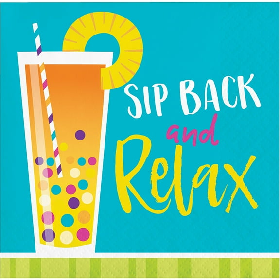 Cocktail Fun 16 Ct Paper Beverage Napkins Summer Pool Party Sip Back Relax