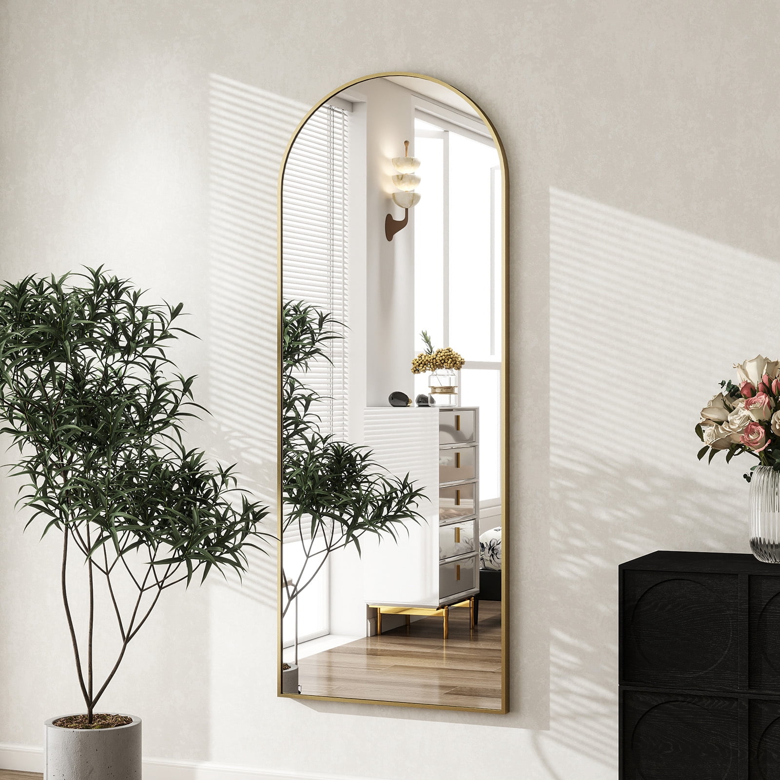 Anyrose 56.1"x21" Arched Modern Full Length Mirror Free standing Floor, Gold