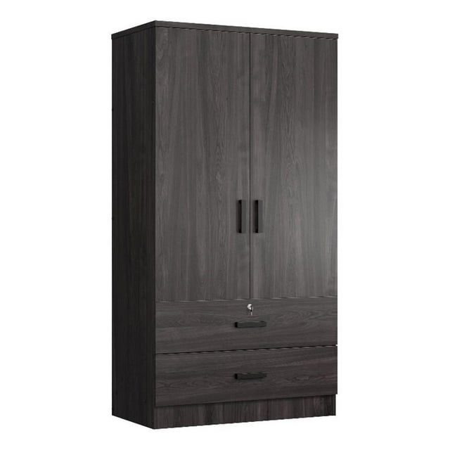 Pemberly Row Armoire-Penderie en Bois à 2 Portes avec 2 Tiroirs Tabac