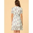 thumbnail image 5 of DARING DIVA Floral Ruffle Hem A-Line Smocked Chiffon Dress S White, 5 of 6