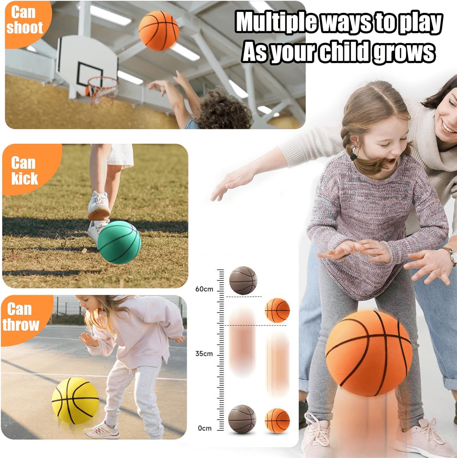 Number 7 Silent Basketball Indoor Foam Noiseless Floor Friendly Orange 9.45 Inches