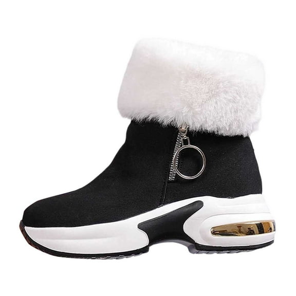 Gyexs Womens Winter Snow Boots Pointed Toe High Heel Winter Short Boots Comfortable Side Zipper Platform Sneakers Booties, Black, Size 6