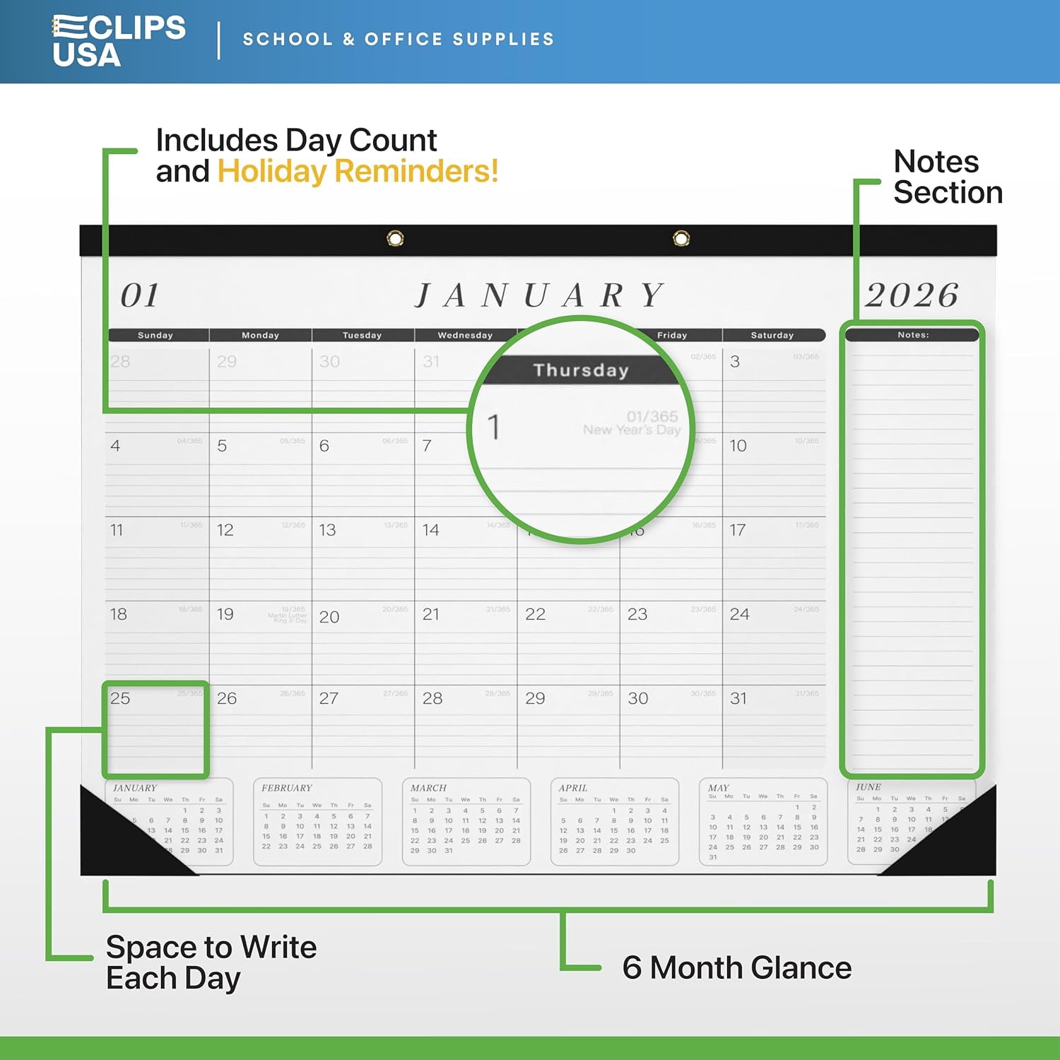 2026 Desk Calendar Large 22x17 Runs Until June 2027 Work Calendar with To-do List & Notes Yearly Preview 18 Months With Plastic Cover Desk Calendar 2025-2026 Large 22x17 Black White With