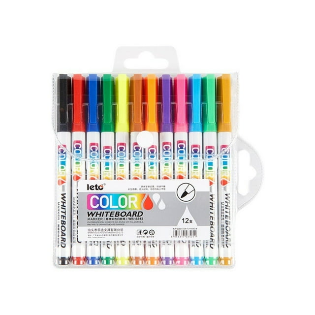 12-Color Washable Floating Watercolor Markers for Kids - Fine 1mm Tip, Quick-Dry Non-Toxic Ink, Smooth Writing, Comfort Grip, Erasable Whiteboard Pens with Durable Fiber Nib & Portable Clip Design