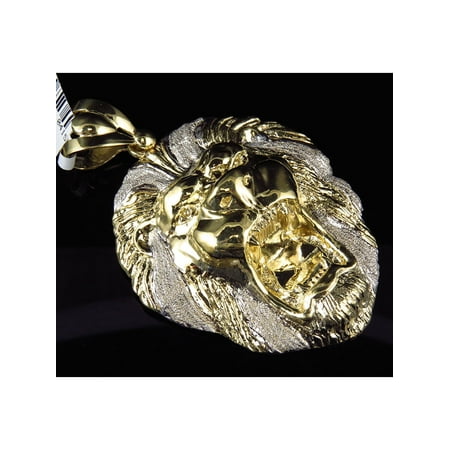 - 10K Yellow Gold XL Lion Face Piece Diamond Cut 3 Inch Charm Pendant