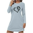 thumbnail image 2 of Long Sleeve Dress for Women Heart Printed Soft Cotton Pajamas T-shirt Mini Dresses Nightgown Fall Casual Dress (M, Light Blue), 2 of 6