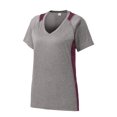 thumbnail image 5 of Sport-Tek Ladies Heather Colorblock Contender V Neck Tee-3XL (Vintage Heather/ Maroon), 5 of 6