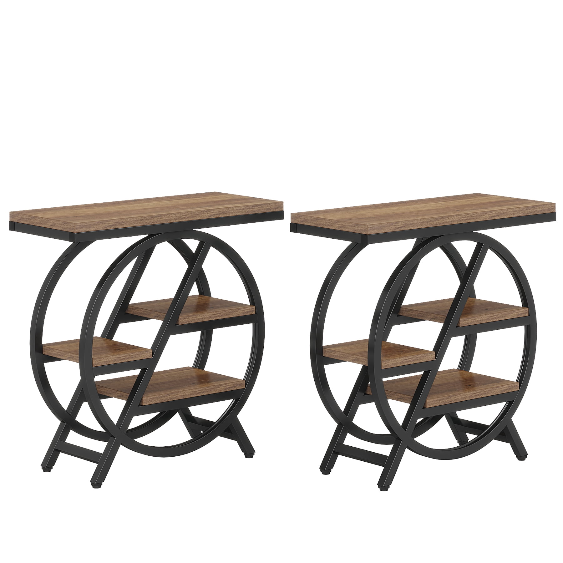 Fnova End Table Modern Wood Narrow Farmhouse Side Tables with Storage Shelf for Living Room, Bedroom, Nightstand