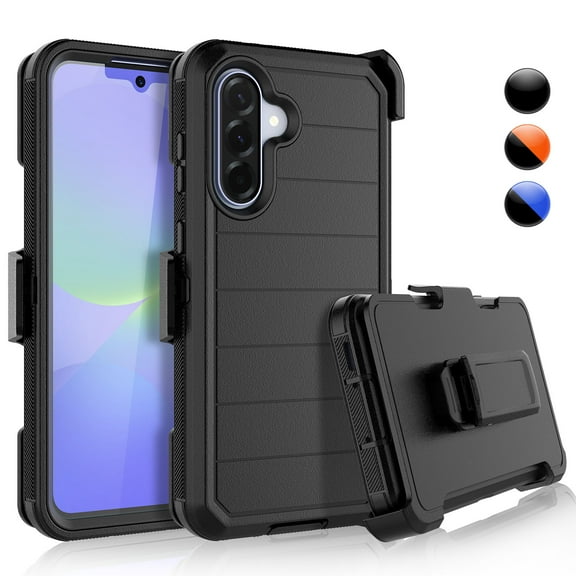 Samsung Galaxy A36 6.7" 5G Case with Belt Clip Holster, Heavy Duty Shockproof Rugged Cover with Built-in Screen Protector, Black
