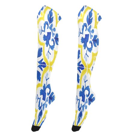 Iauyy Highly Elastic Women's Trouser Knee High Socks 93% Nylon Breathable and Durable Perfect for Outings, Parties, Home, The Best Gifts for Women Yellow Spanish Design