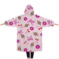 thumbnail image 2 of Oversized Wearable Blanket Hoodie,Pink Football and Flowers Pattern Sherpa Blanket Hoodie with Super Pockets,Super Warm Fuzzy Pullover for Women & Men, 2 of 6