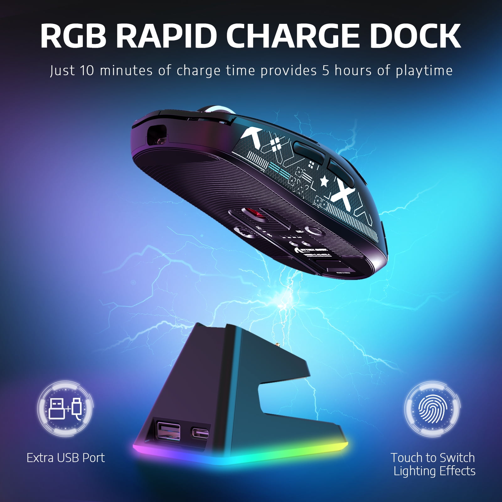 X6 Superlight Wireless Gaming Mouse with Magnetic RGB Charging Dock, 49g Tri-mode PixArt PAW3395 Sensor, 26000DPI,  Grip Tape