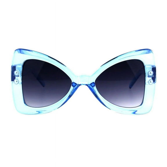 Women's Oversized Sunglasses Butterfly Ribbon Bow Pearl Frame Blue