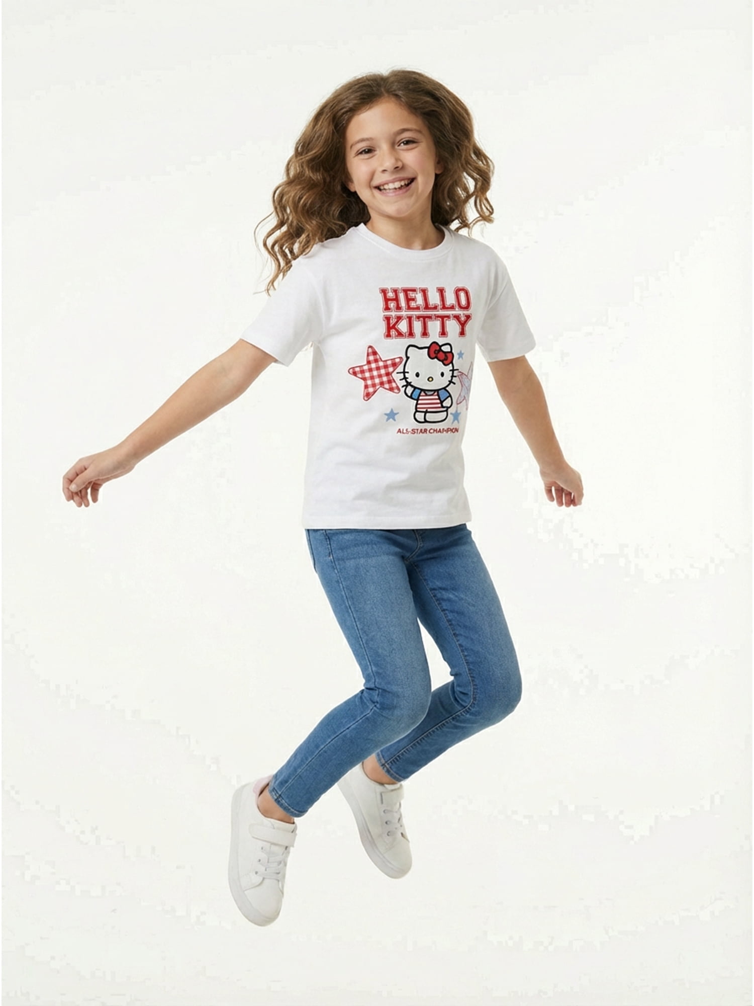 Sanrio Girls Hello Kitty Americana Patriotic Graphic Tee with Short Sleeves, Sizes 4-16