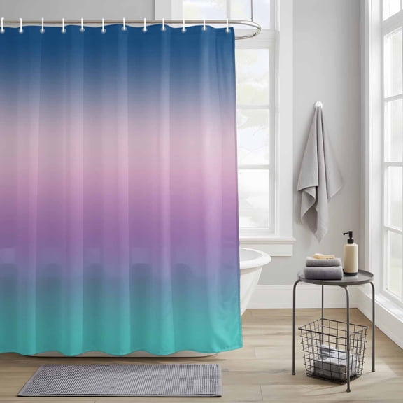 Bathroom Shower Curtain Teal Gradient Blue to Purple Ombre Waterproof Shower Curtains with Hooks, Watercolor Simple Style Bath Curtains Bathtub Curtain Home Decor 36x72in