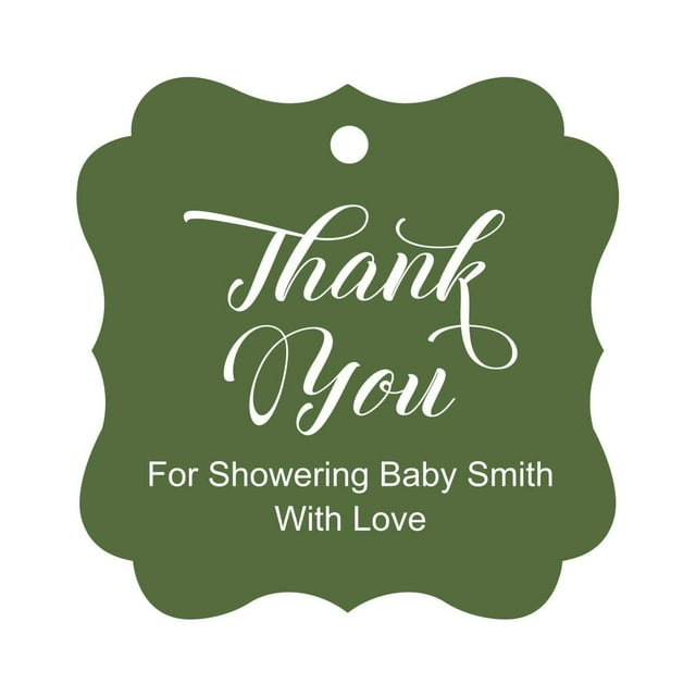 Darling Souvenir Baby Shower Thank you Favor Tags Custom Hang Gift Tags-Olive Green-50 Tags
