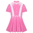 thumbnail image 3 of iiniim Women's French Maid Halloween Cosplay Outfits Shiny Leather Tutu Dress Clubwear Pink XL, 3 of 7
