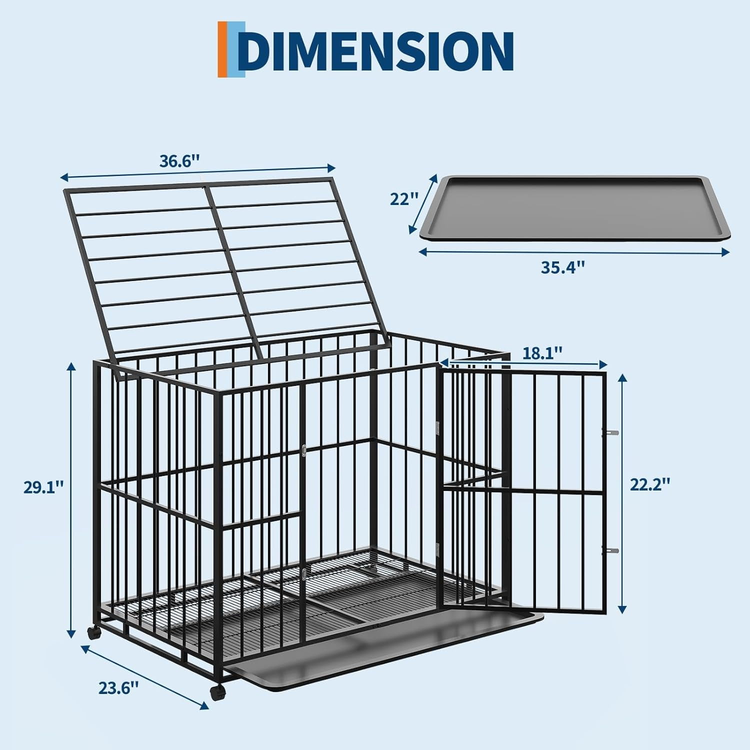 Rugerasy 42 Inch Stainless Steel Dog Crate,Indoor/Outdoor Cage for Large&XL Breeds,Indestructible Escape-Proof Kennel with Locking Wheels,Collapsible,Chew-Resistant with Easy-Clean Removable Tray